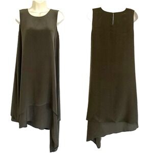 NEW Eileen Fisher Silk Layered Asymmetrical Sleeveless Dress Olive Green XS